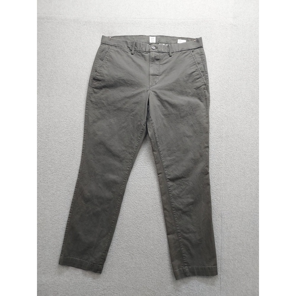 Gap Men Pant 34X30 Olive Green Chino Slim Fit Mid Rise Slash Pockets Workwear
